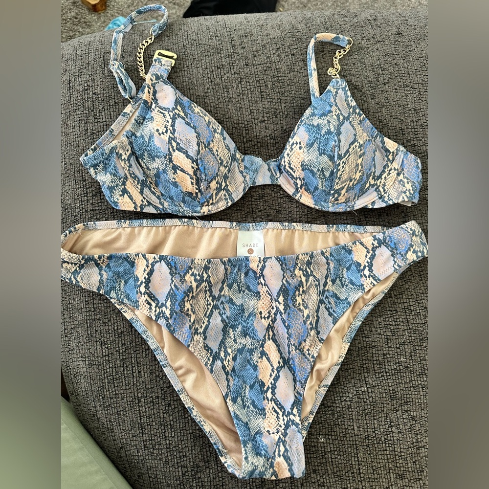 Shade & Shore Blue and Tan Bikini